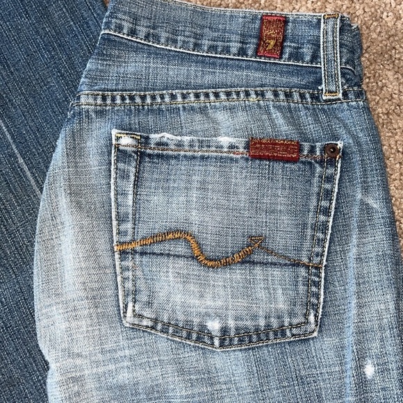 7 For All Mankind flare medium wash distressed denim blue jeans size 26 - Picture 2 of 10